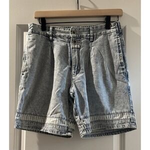 Vintage 90s Acid Wash Denim Shorts Womens Size 28 Pleated High Rise Preppy Retro
